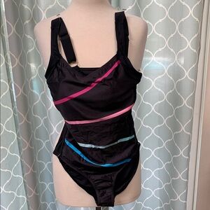 Black Swimsuit with Colorful Stripes